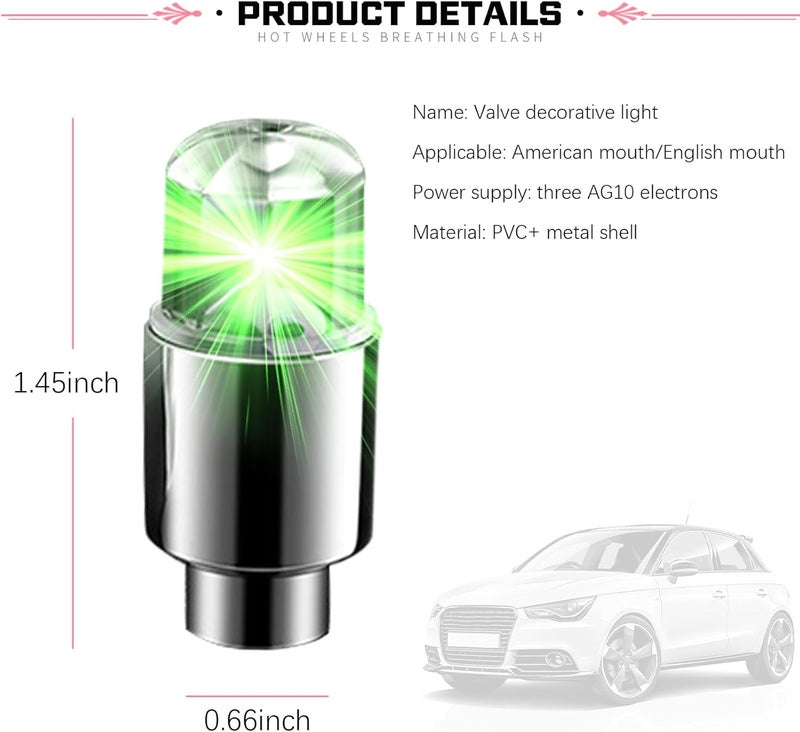 Fluher 6 PCS Car Tire Valve Light, Cool Modified Night Light Safety Shock Sensor Flash Light, Waterproof Tire Valve Stem LED Light Cap, Universal Wheel Decoration Accessory for Car Motorcycle (Green) - Image 2